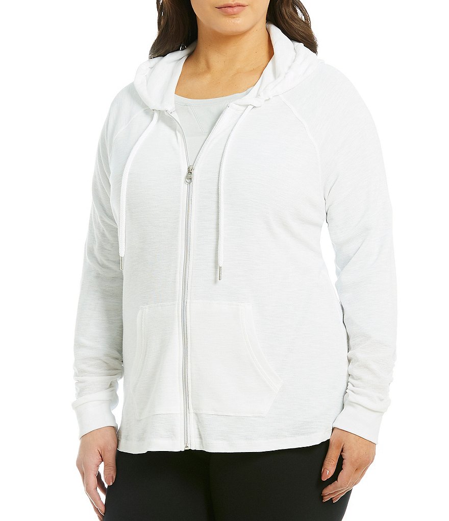 Calvin Klein Performance Plus Size Ruched Long Sleeve Zip Front Hoodie  Jacket | Dillard's