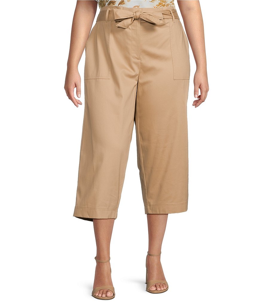 Calvin Klein Plus Size Wide Leg Belted Crop Pants | Dillard's