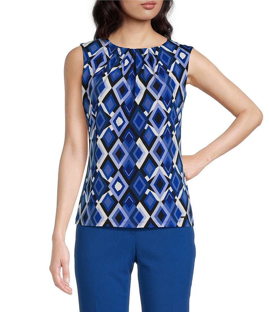 Calvin klein pleated store neck sleeveless blouse