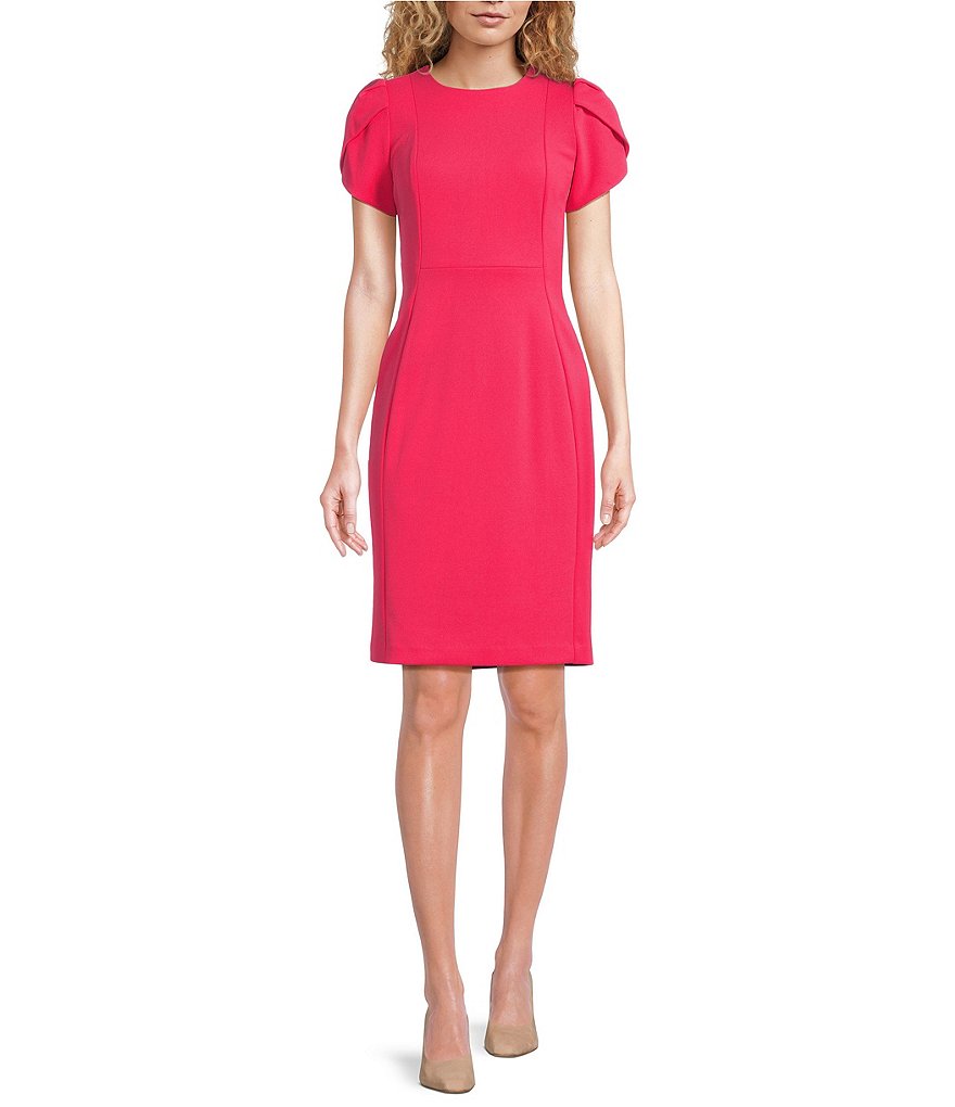 Calvin Klein Scuba Crepe Short Petal Sleeve Crew Neck Sheath Dress Dillard s