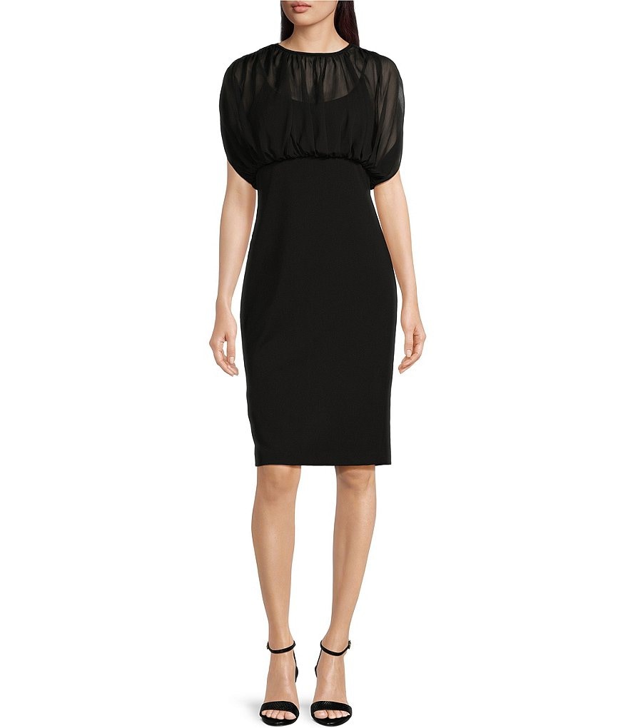 Calvin Klein Short Sleeve Illusion Crew Neck Sheath Dress | Dillard's