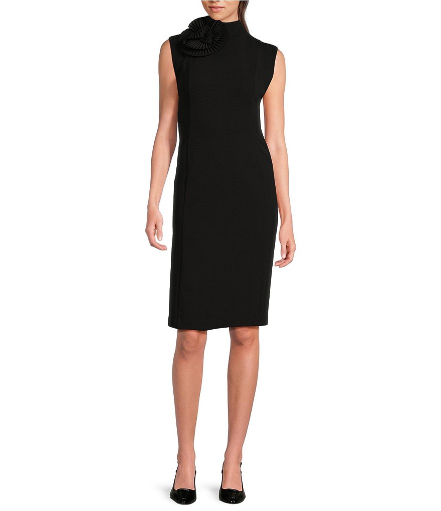 Calvin Klein Sleeveless Floral Embellished Mock Neck Sheath Dress Dillard s