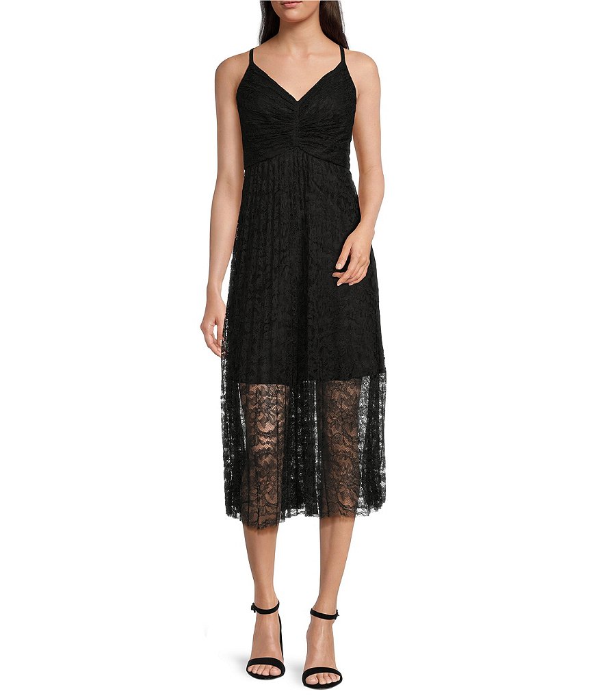 Calvin Klein Sleeveless V-Neck Lace Midi Dress | Dillard's