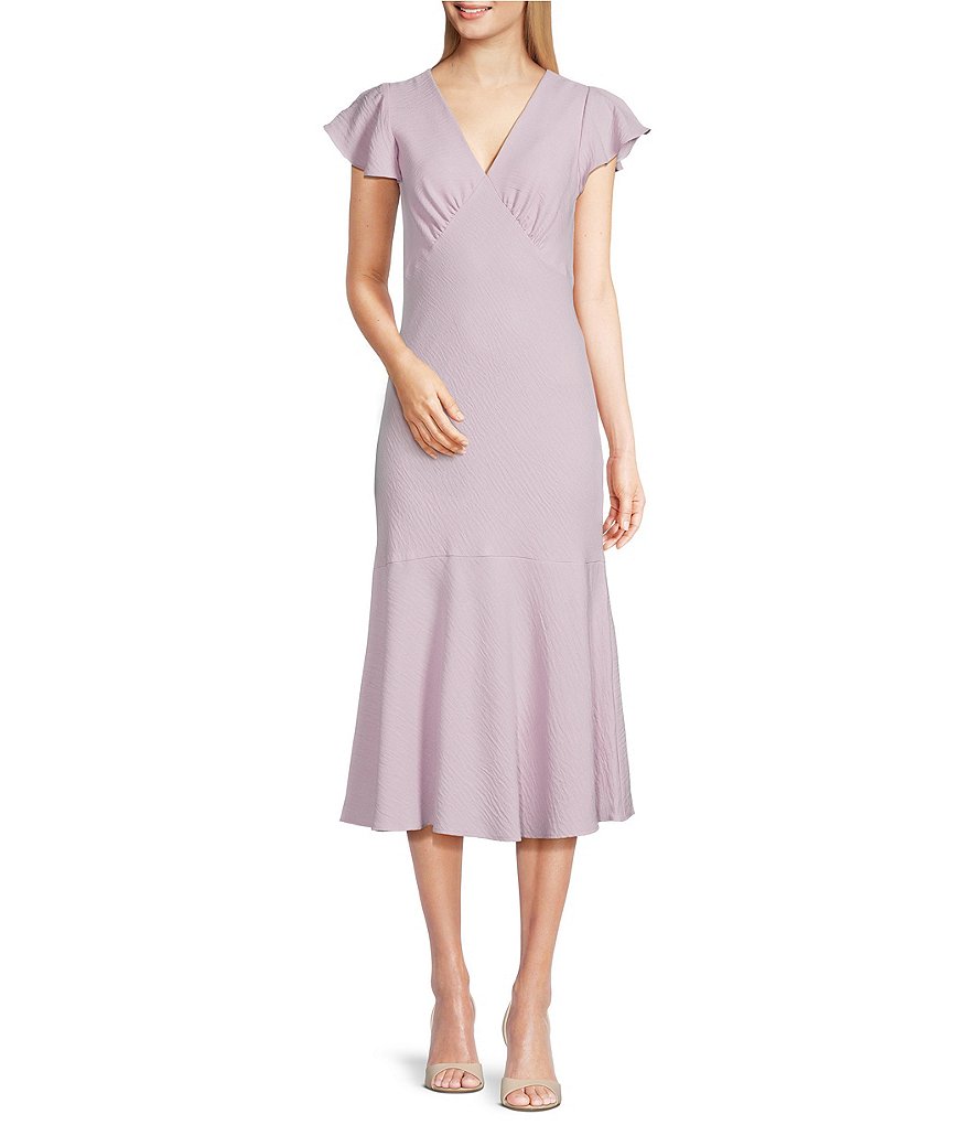 Calvin Klein V-Neck Short Sleeve Midi Dress | Dillard's Calvin Klein V-Neck Short Sleeve Midi Dress | Dillard's