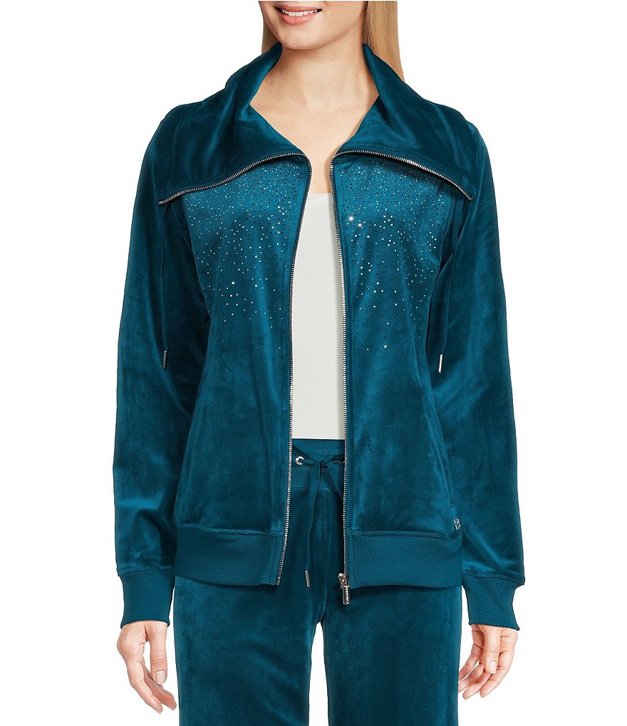 Calvin Klein Velour Shawl Beaded Zip Front Jacket | Dillard's