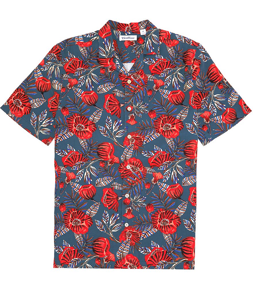 Caribbean Aqua Collection Printed Short Sleeve Woven Camp Shirt | Dillard's