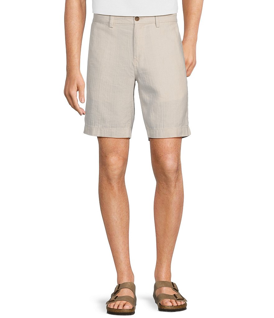 Caribbean Flat Front Linen Blend Poly 9 Inseam Shorts