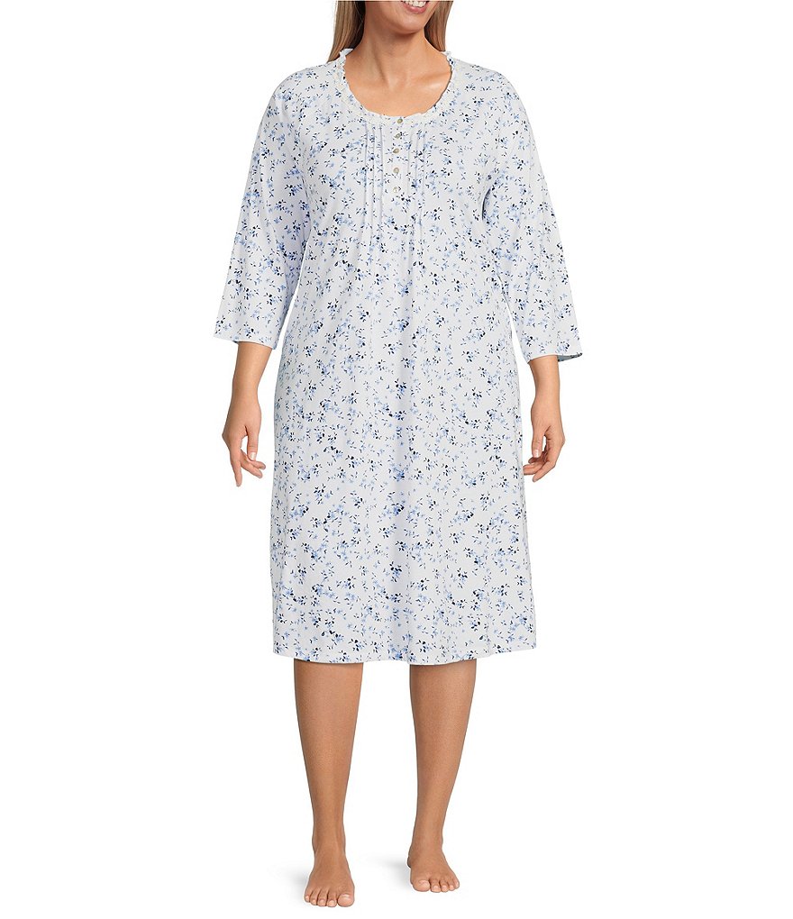 Carole Hochman Plus Size Floral Print 34 Sleeve Round Neck Cotton Knit Waltz Nightgown Dillards 5715