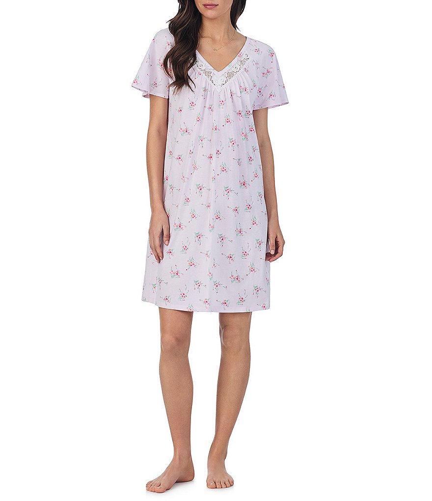 Carole Hochman Short Sleeve V-Neck Floral Jersey Knit Nightgown | Dillard's