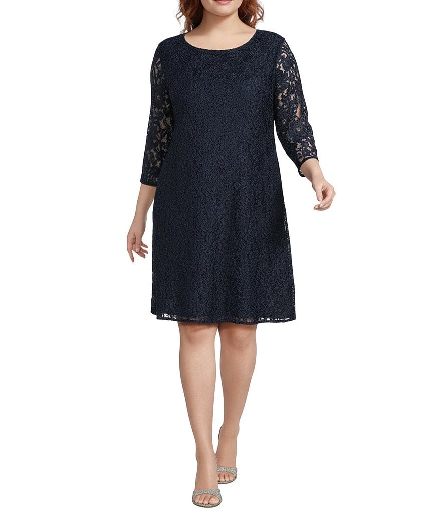 Caroline Plus Size Floral Lace Round Neck 3/4 Sleeve Bodice Lined
