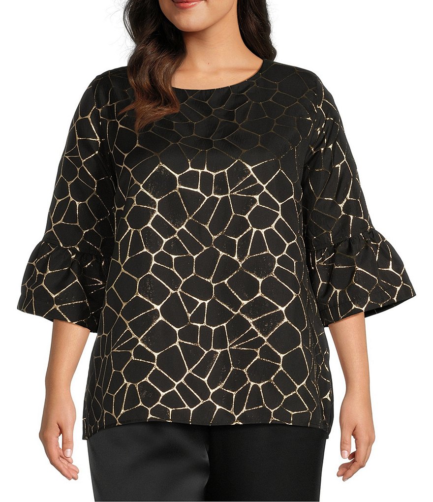 Caroline Rose Plus Size Olivia Textured Jacquard Woven Golden