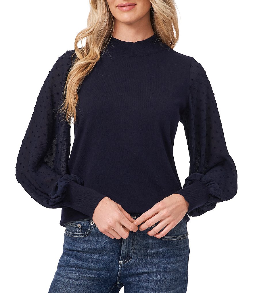 Dot Print Mock Neck Long Sleeve Sweater 