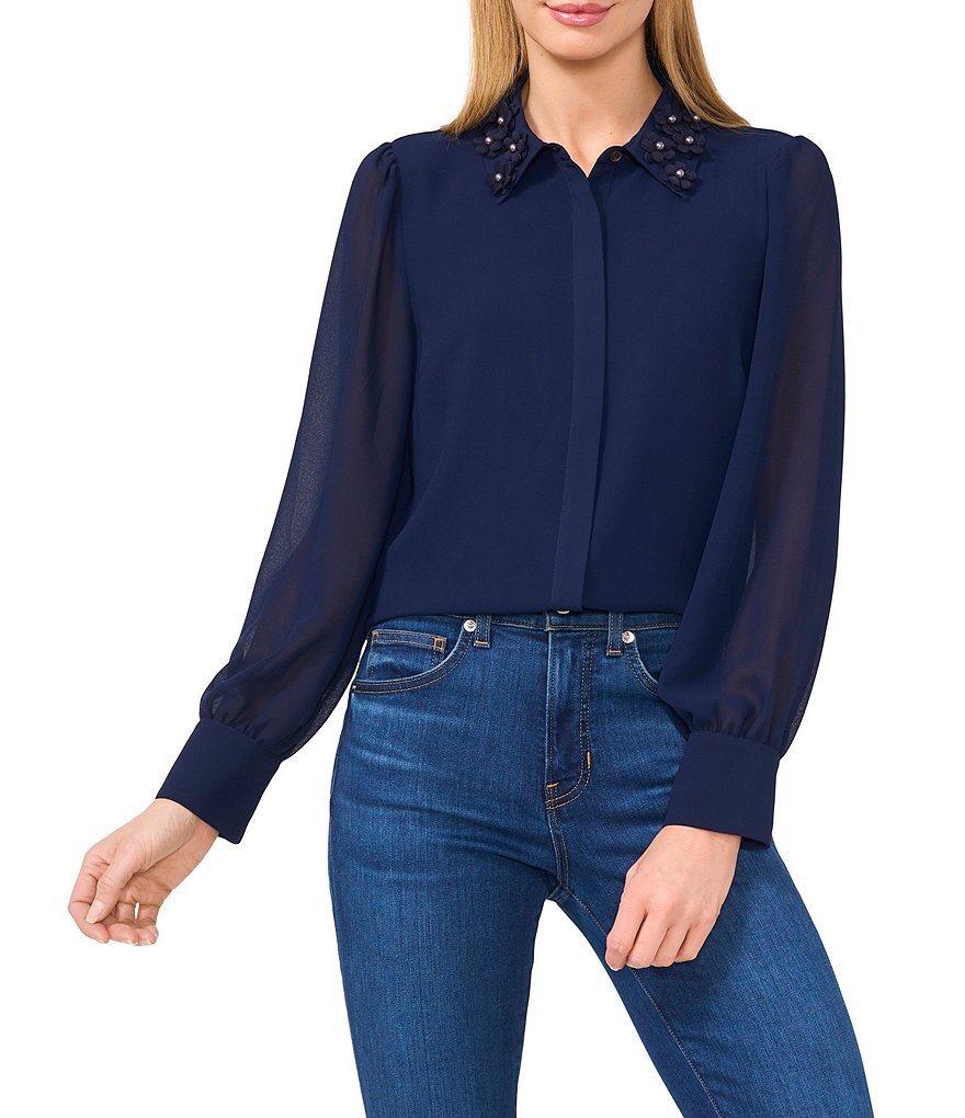 SHEER FLAT COLLAR BLOUSE