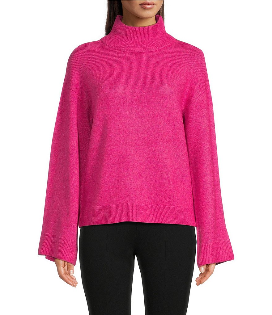 Bell sleeve shop mock neck sweater