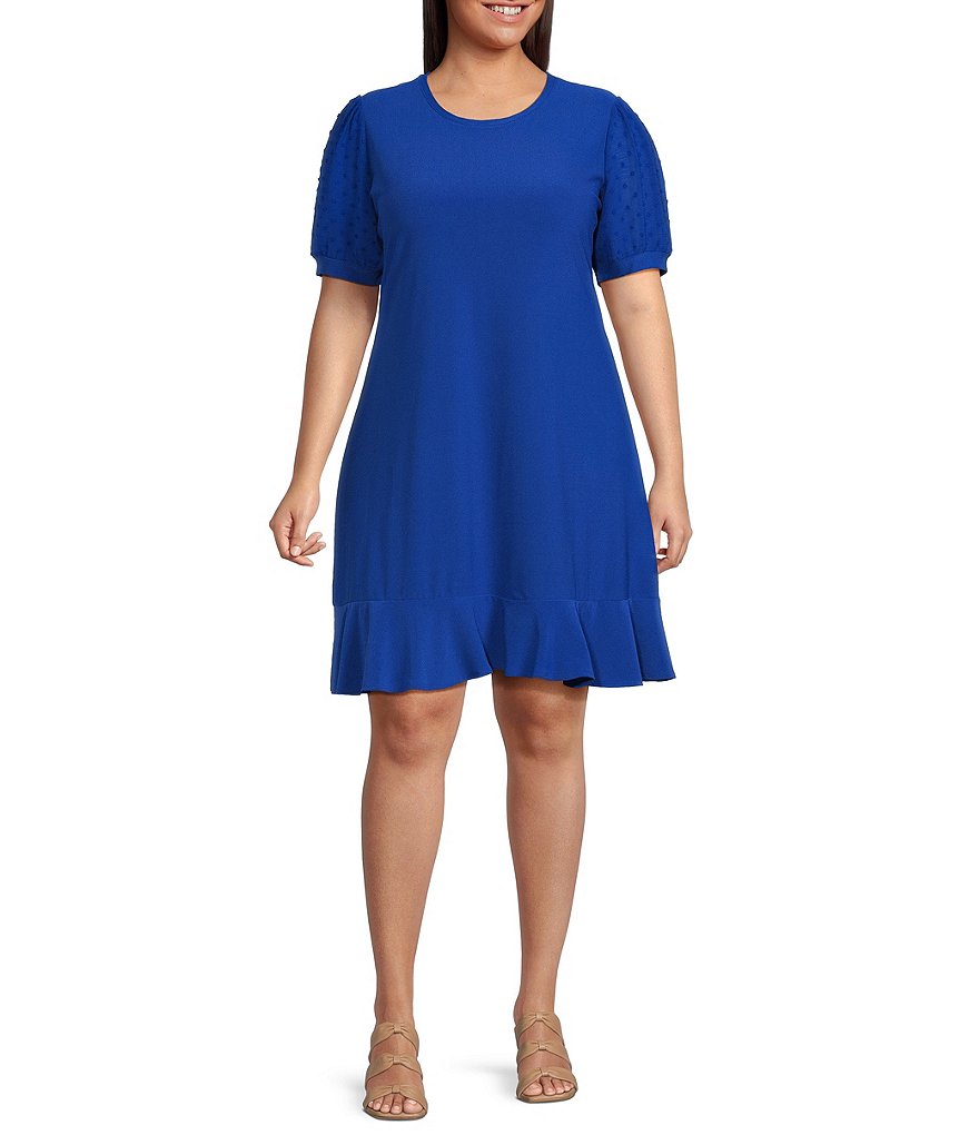 CeCe Plus Size Clip Dot Crew Neck Short Sleeve Knit Dress | Dillard's