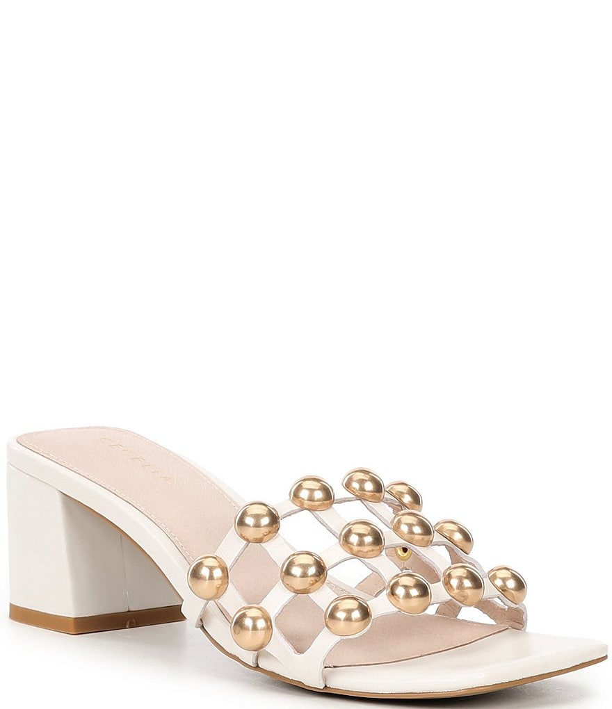 Cecelia New York Beth Studded Leather Banded Block Heel