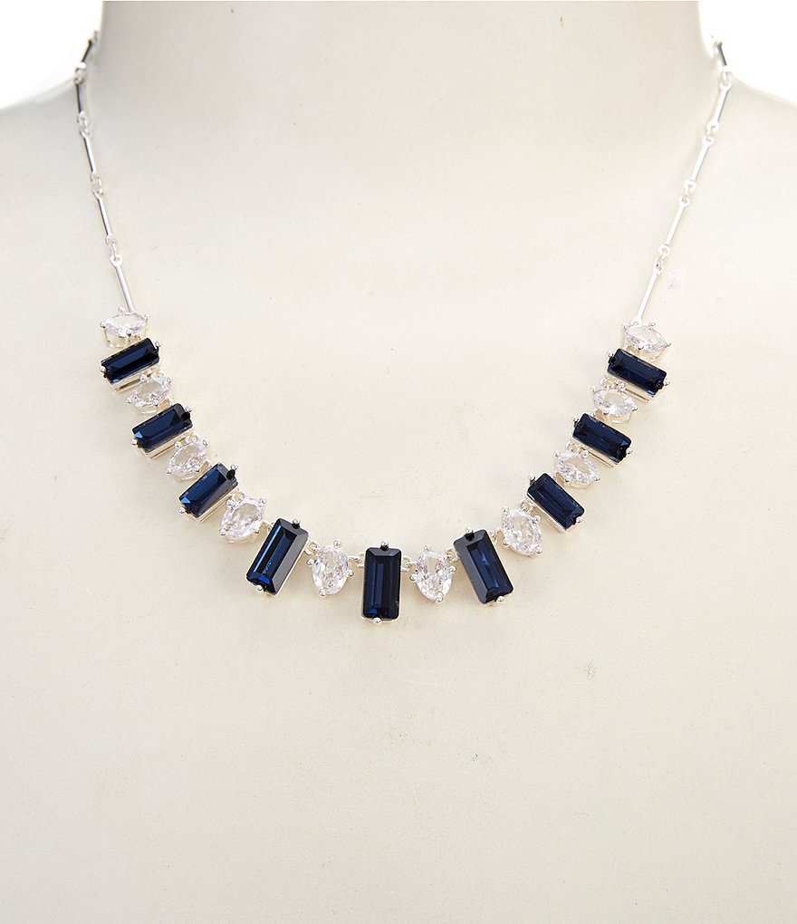 Crystal Oval & Montana Rectangle Stone Frontal Collar Necklace