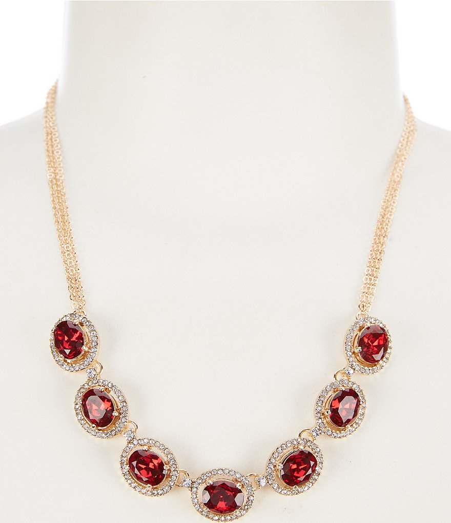 Cezanne Oval Stone and Crystal Pave Edge Frontal Collar Necklace ...