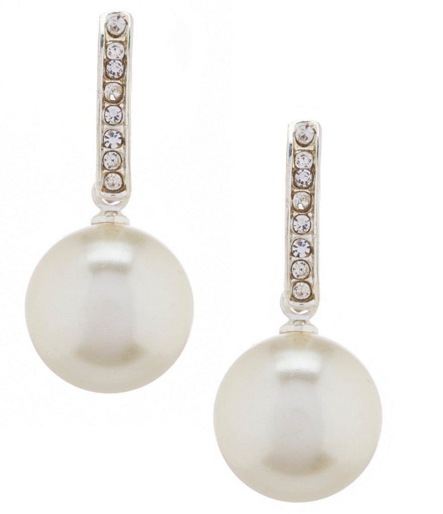 Cezanne Faux-Pearl Drop Rhinestone Half Hoop Earrings | Dillards