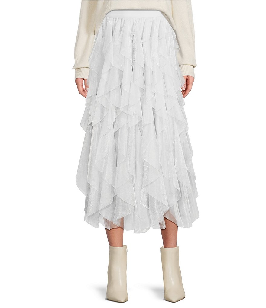 Chelsea & Violet Asta Metallic Tulle Midi Skirt | Dillard's