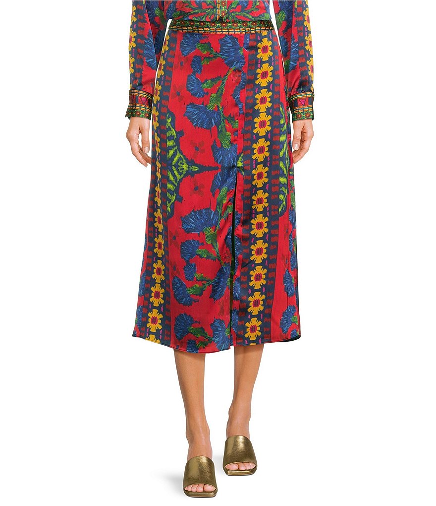 Chelsea & Violet Sam Satin Ikat Print High Waist Front Slit