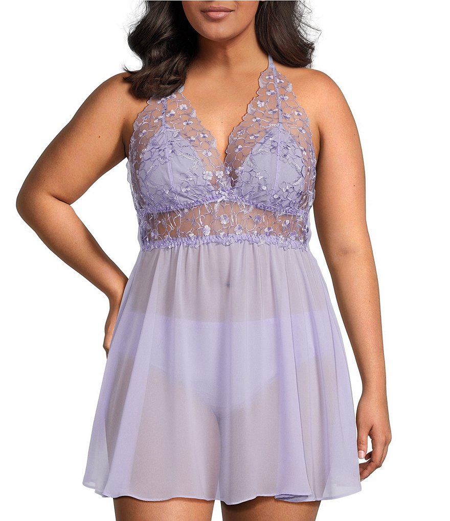 Cinema Etoile Plus Size Soft Cup Embroidered Chiffon Halter Babydoll Dress Dillard s