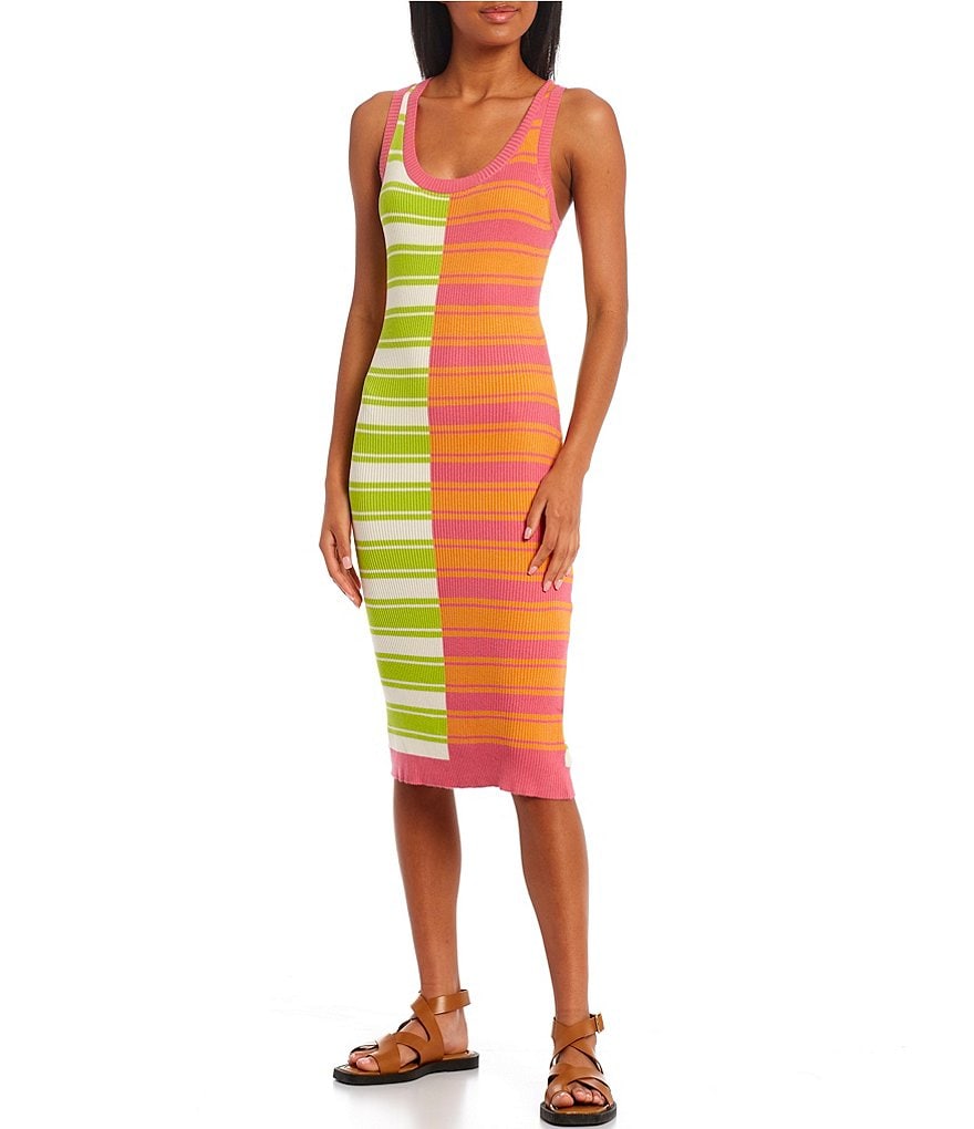 Dillard\'s Print Knit Midi Circus Dress | Stripe Fitted NY