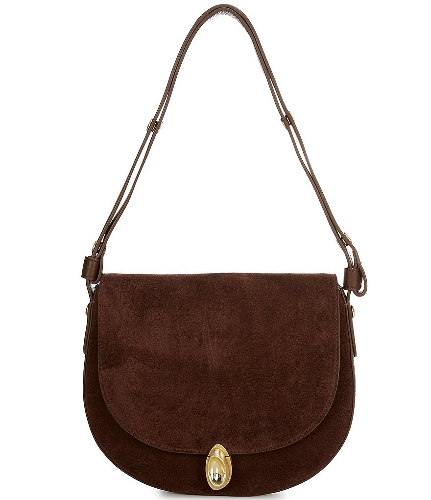 Elsa Suede Flap Shoulder Saddle Bag