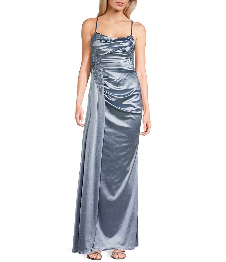 City Vibe Heavy Shiny Knit Scoop Neck Ruched Bodice Dress