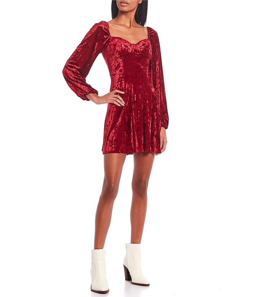 City Vibe Corset Sweetheart Neck Long Sleeve Velvet Dress | Dillard's