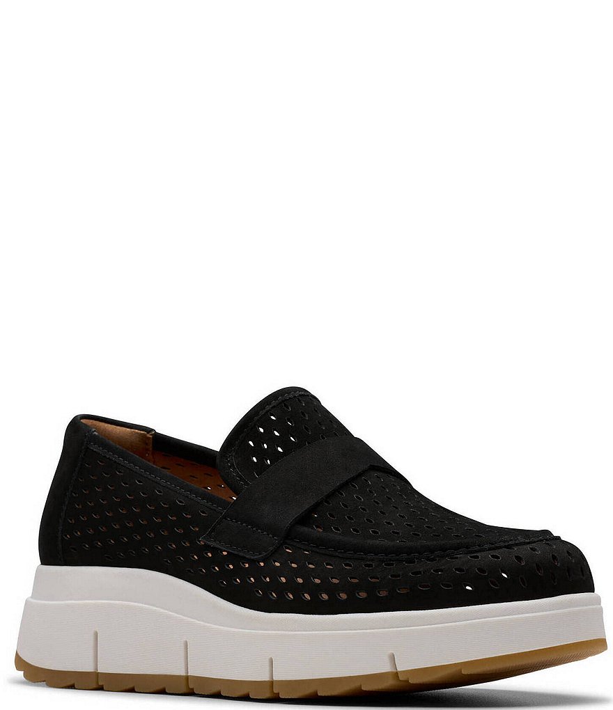 Clarks Artisan Loriini Edge Nubuck Suede Perforated Platform Wedge