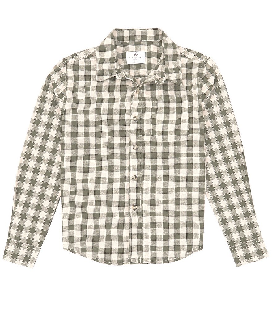 Class Club Big Boys 8-20 Long Sleeve Olive Checked Woven Sport Shirt ...