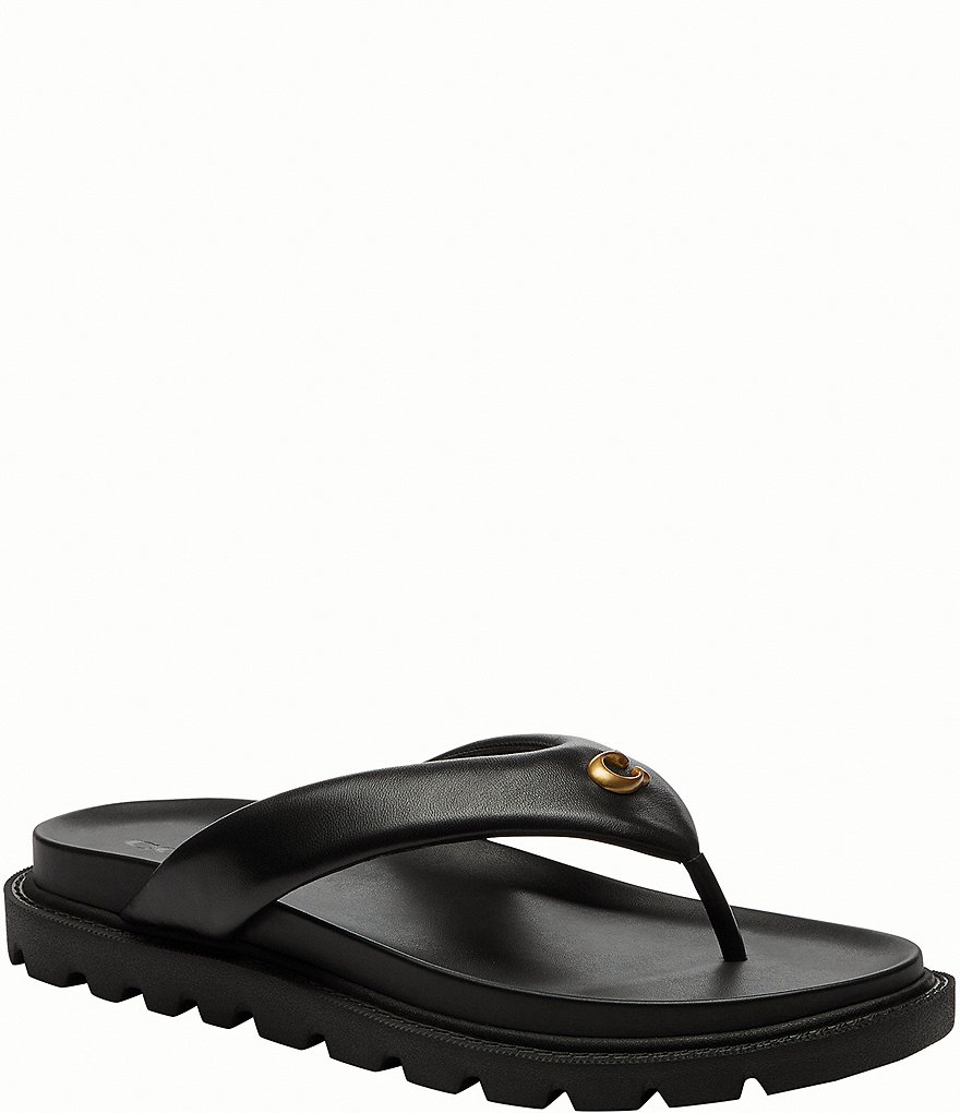 COACH ブラック　サンダル COACH Brynn Leather Thong Sandals | Dillard's