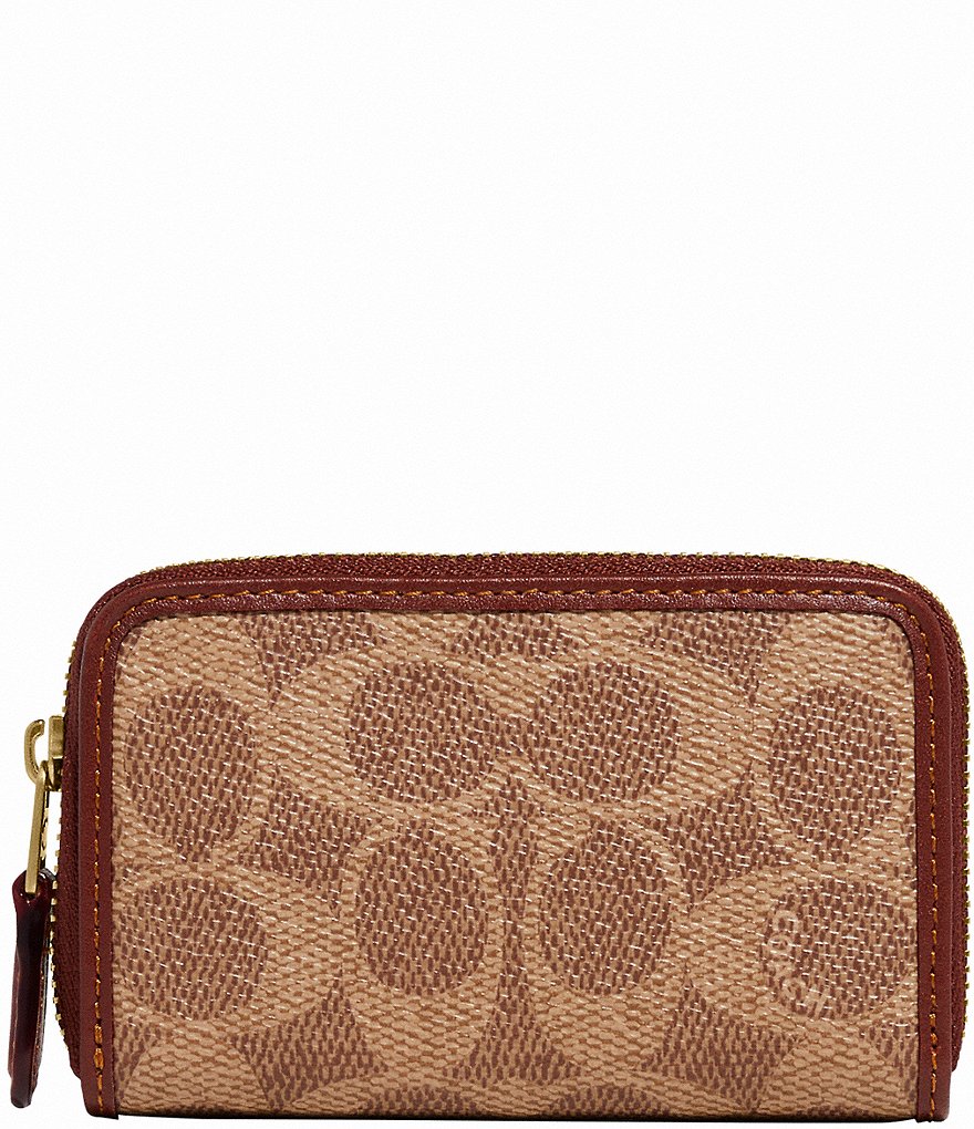 COACH Coated Canvas Signature Logo Zip Around Card Case | Dillard's