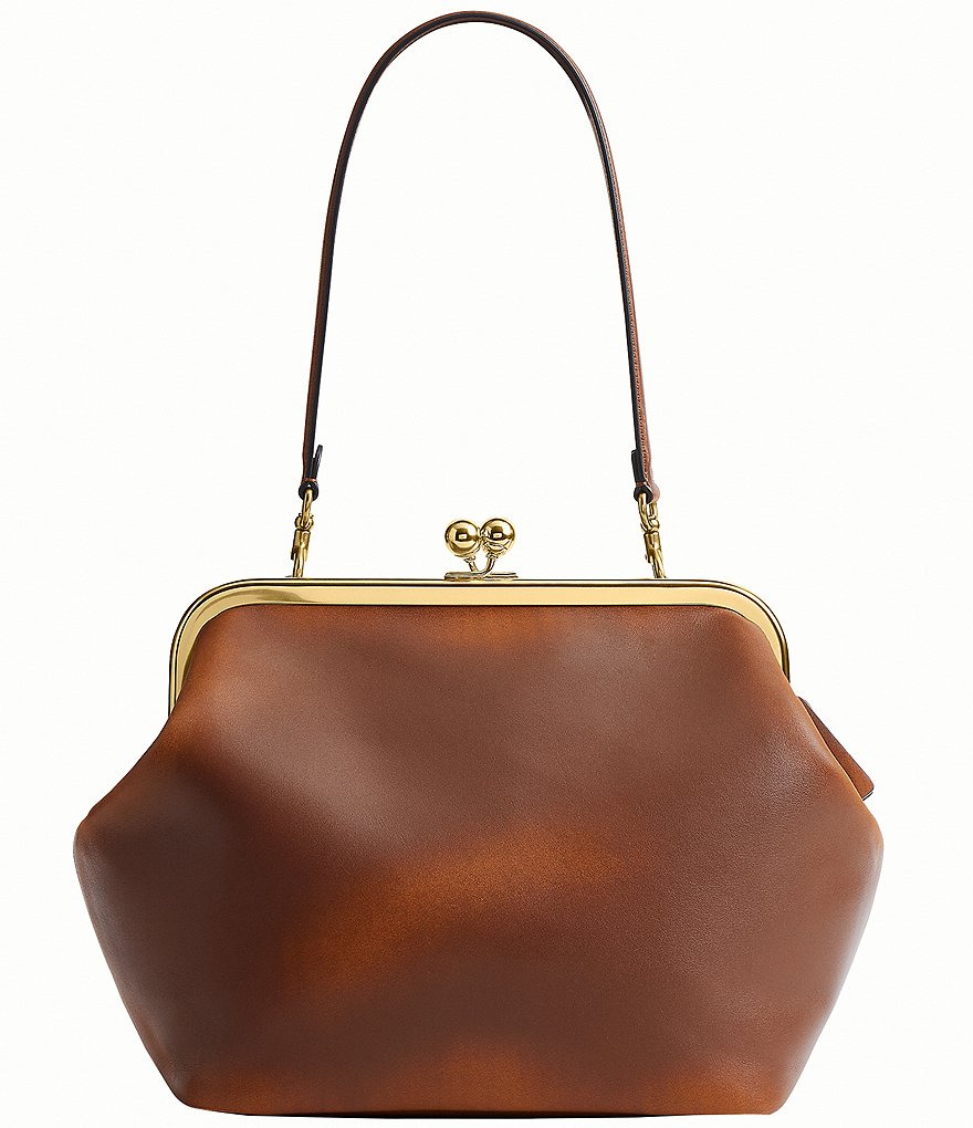 COACH トートバッグ シグネチャー kisslock がま口 バイカラー 茶 COACH Kisslock 27 Loved Leather Frame Shoulder Bag | Dillard's