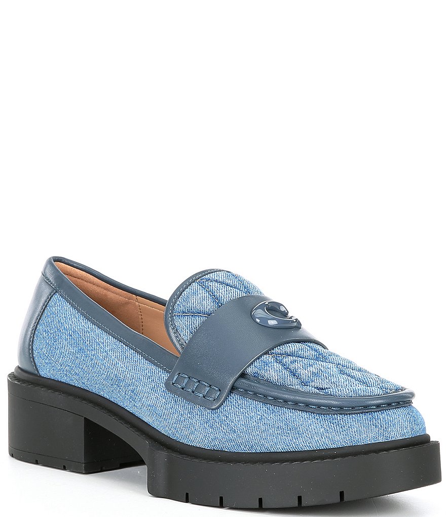 COACH Leah Quilted Denim Lug Sole Platform Loafers | Dillard's