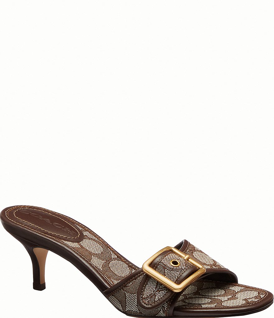 Size7B【COACH】マーゴットサンダル　ミュール　ベージュ　24cm COACH Margot Signature Logo Jacquard Colorblock Buckle Slide