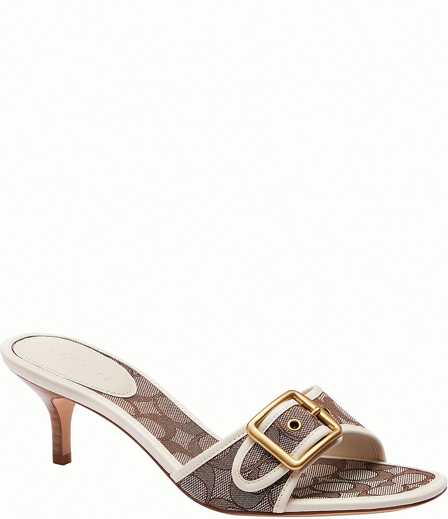 COACH Margot Signature Logo Jacquard Colorblock Buckle Slide