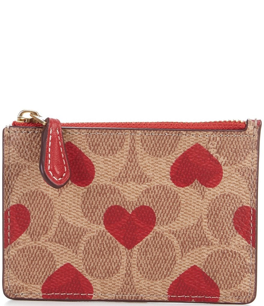 COACH®  Slim Card Case In Signature Canvas With Heart Print