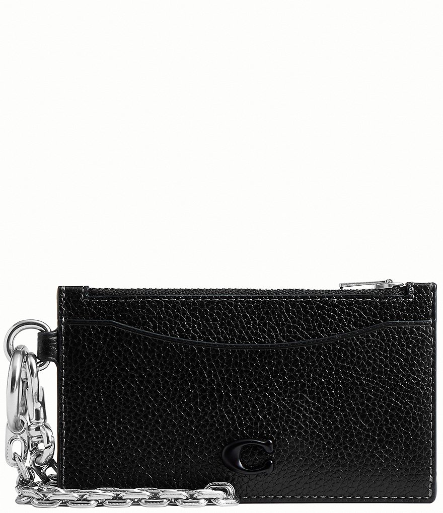 【COACH】ケース／ブラック COACH Pebble Leather Zippered Card Case | Dillard's