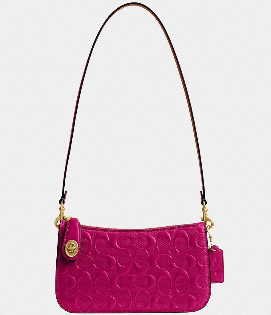 Coach Penn Signature Patent Leather Shoulder Bag - Magenta