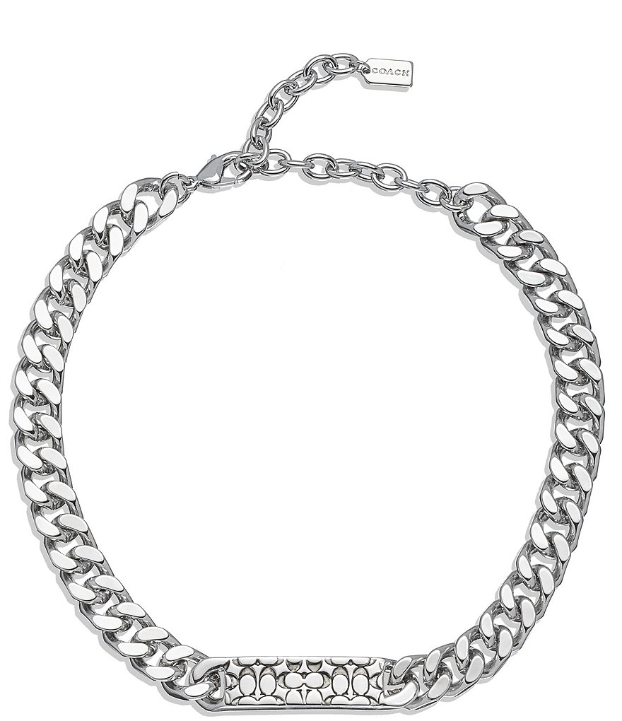 COACH®  Quilted Signature Link Enamel Pavé Necklace