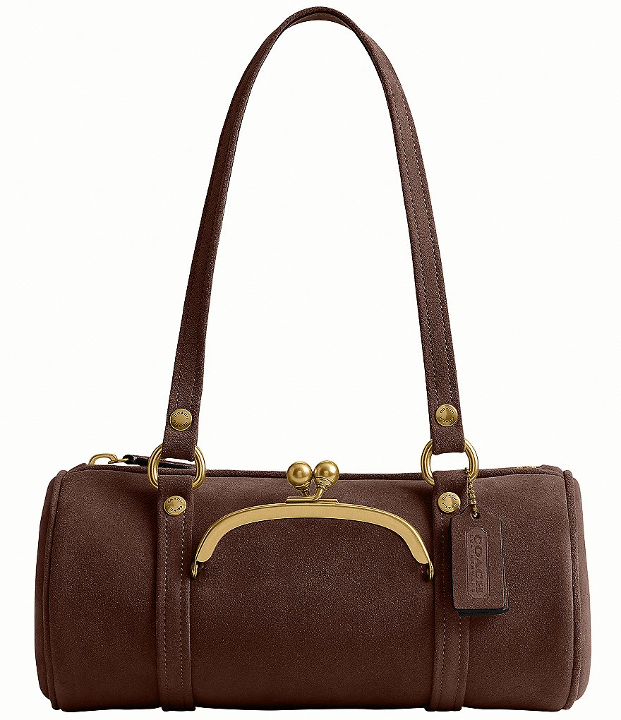 COACH The Coach Originals Kiss Lock 28 Suede Barrel Shoulder Bag