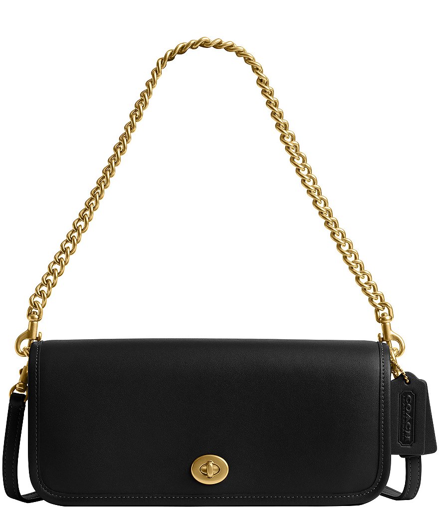 Coach F27231 black leather handbag with factory gold front buckle