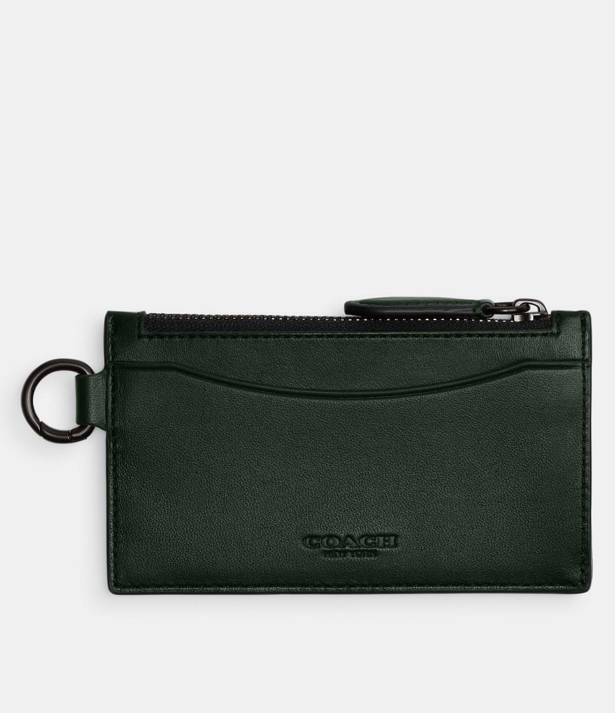Coach Zippered Glove-Tanned Leather Card Case -  Green