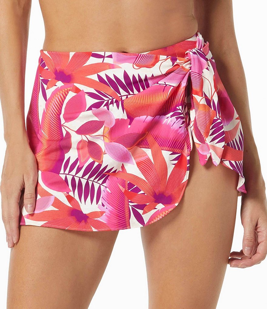 Coco Contours Halo Tropical Print High Waist Sarong Skirt Swim Bottom