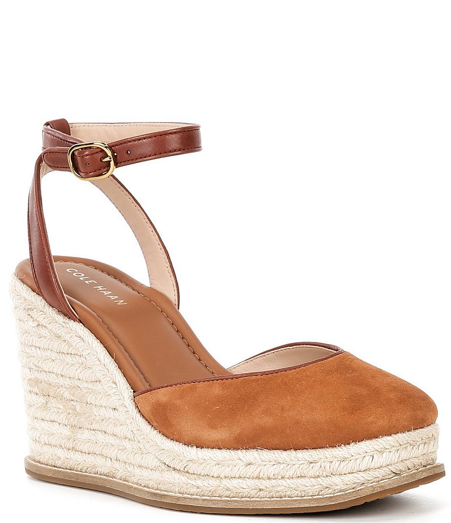 Cole Haan CLOUDFEEL Kyra Suede Platform Wedge Ankle Strap Espadrilles |  Dillard's
