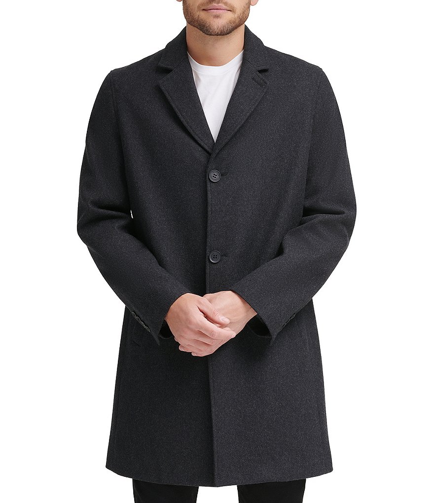 Cole Haan Melton Notch Collar Button Front Wool-Blend Coat
