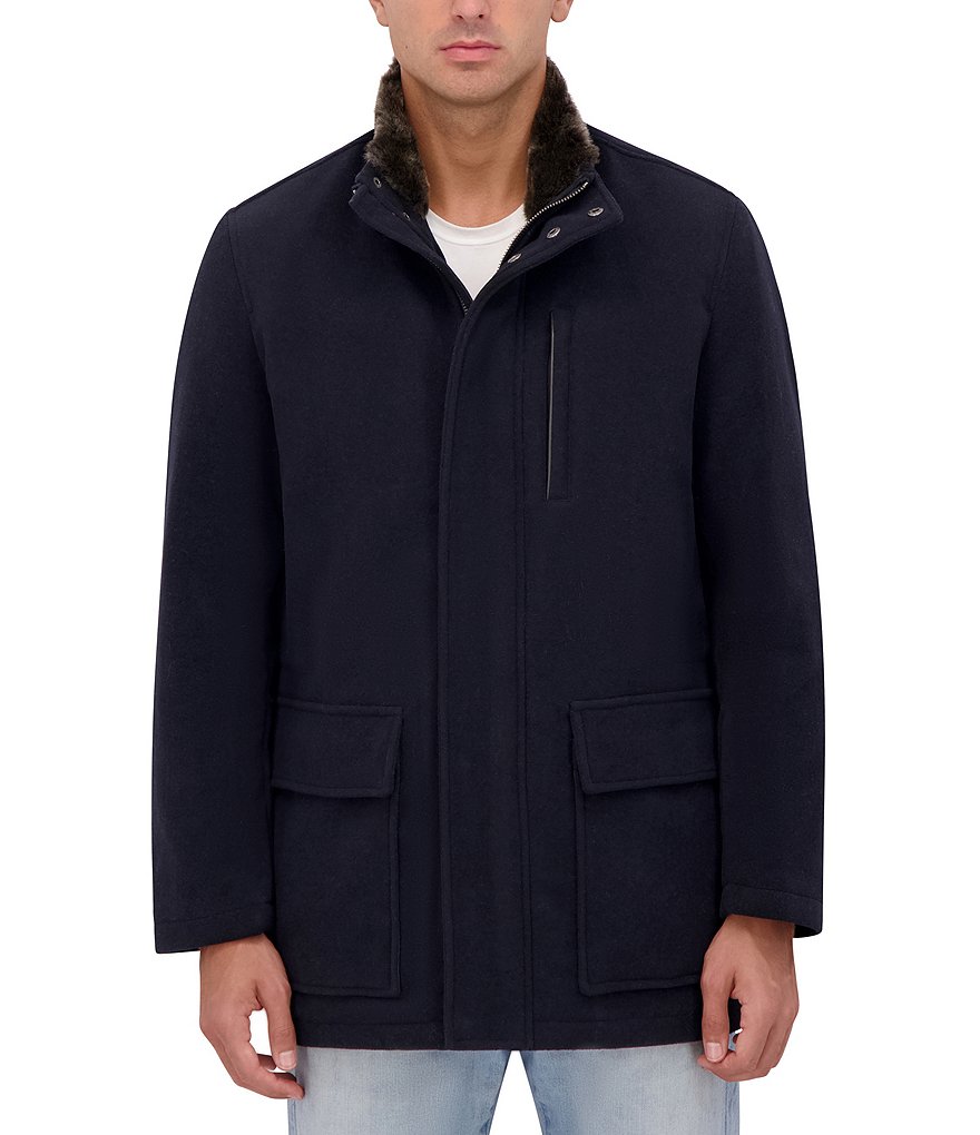 Cole Haan Stand Collar Wool Plush All Weather Car Coat | Dillard's