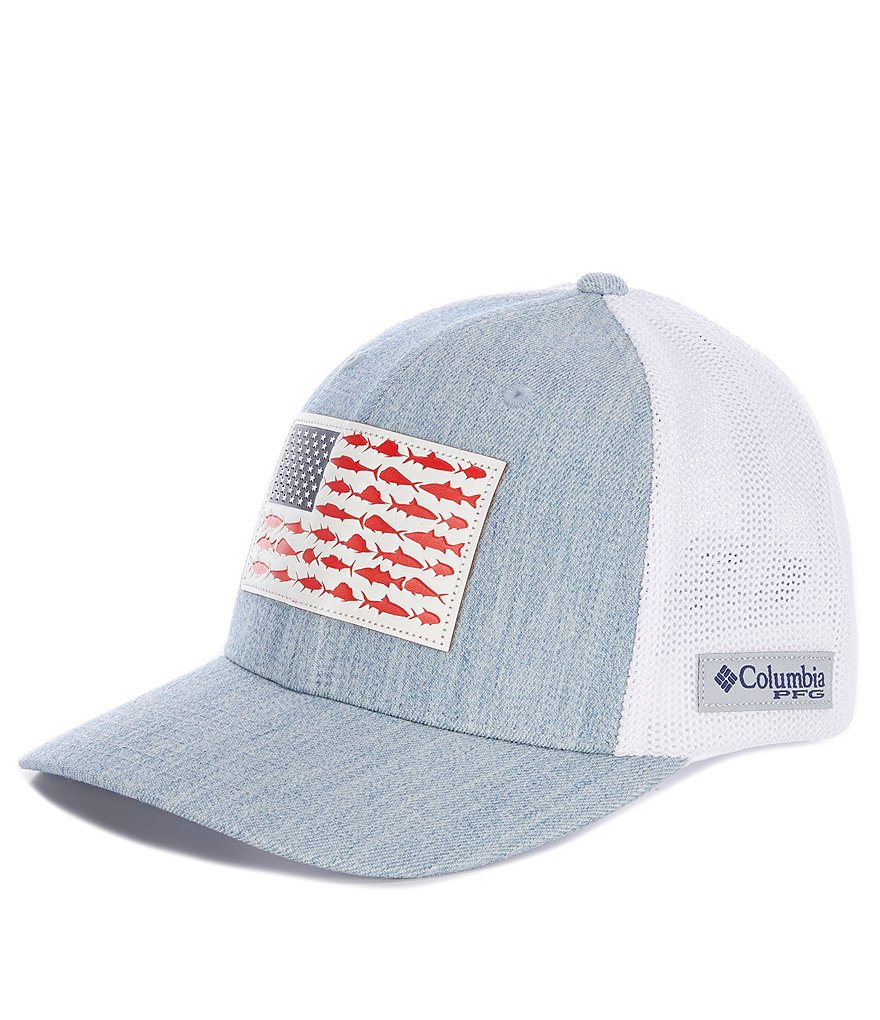 Columbia PFG Mesh Fish Flag Ball Cap (Grill Heather/White/US Fish Flag) Caps  - ShopStyle Hats